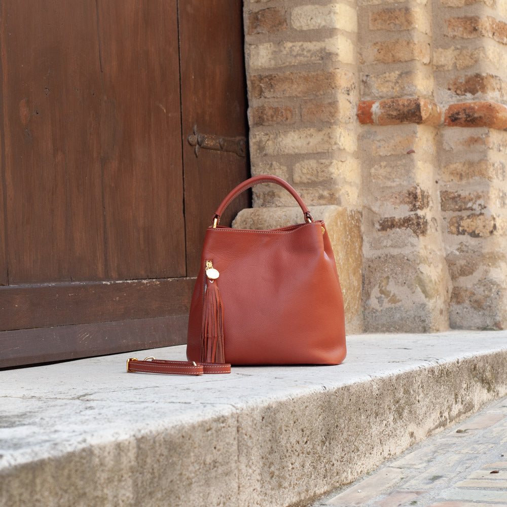 <em>Stefania</em> Italian Calfskin Leather Convertible Handbag in <em>Terracotta</em>