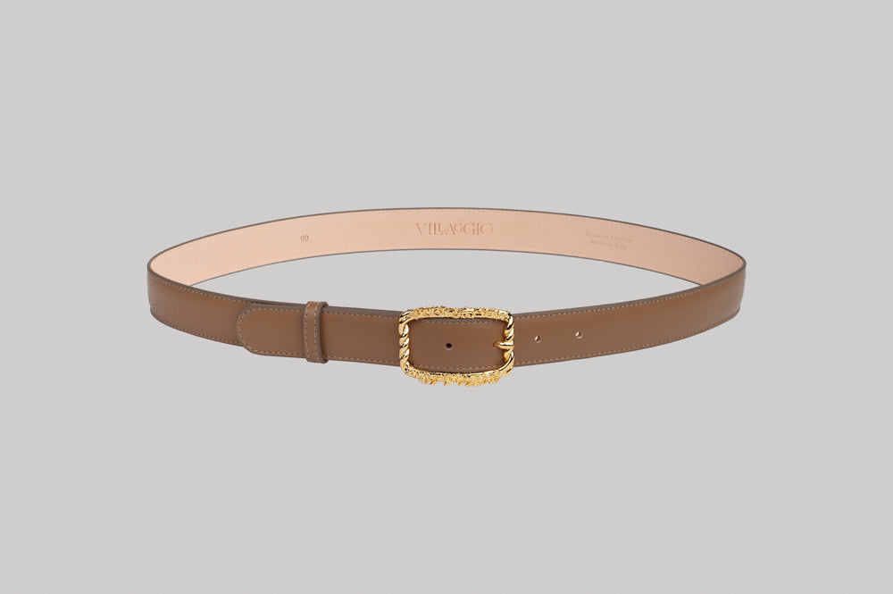 <em>Foglie d'Olivo</em> Italian Calfskin Leather belt in <em>Malto</em>