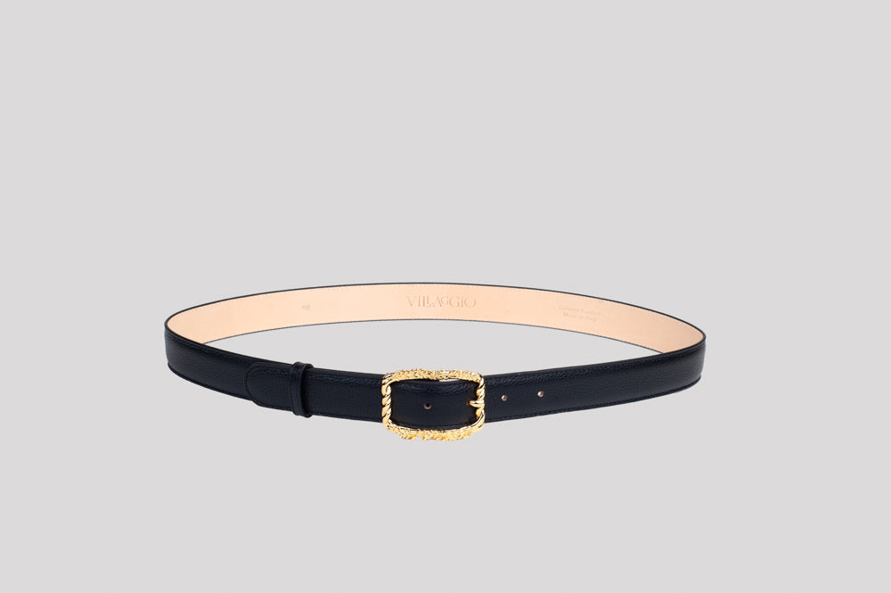 <em>Foglie d'Olivo</em> Italian Calfskin Leather belt in <em>Mezzanotte</em>