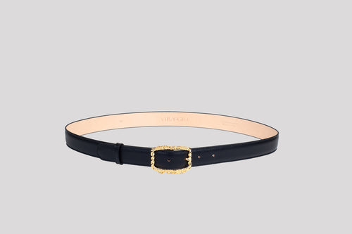 <em>Foglie d'Olivo</em> Italian Calfskin Leather belt in <em>Mezzanotte</em>