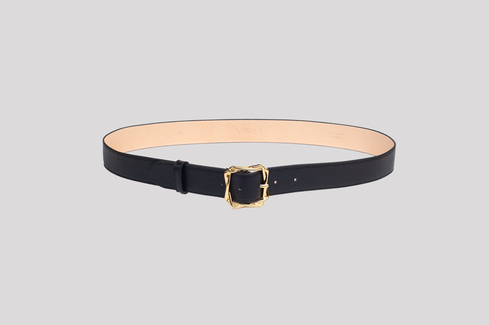 <em>Cornice</em> Italian Calfskin Leather Belt in <em>Mezzanotte</em>
