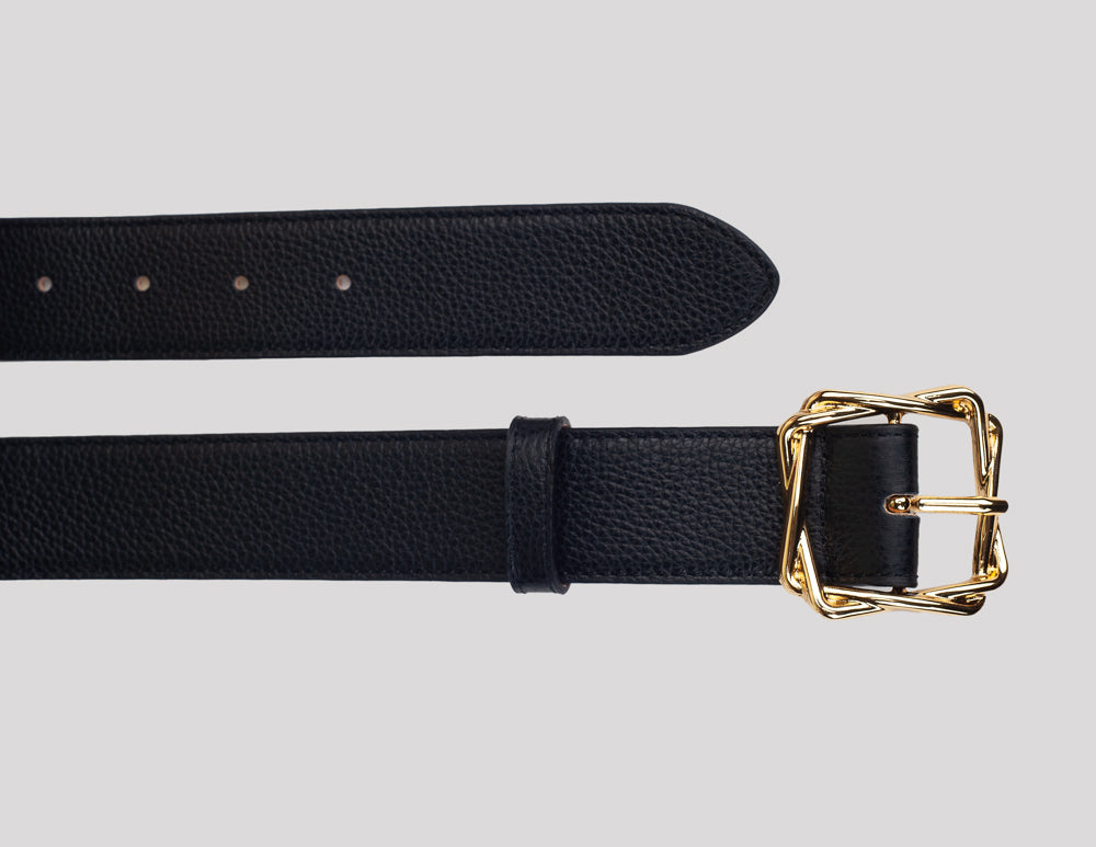 <em>Cornice</em> Italian Calfskin Leather Belt in <em>Mezzanotte</em>