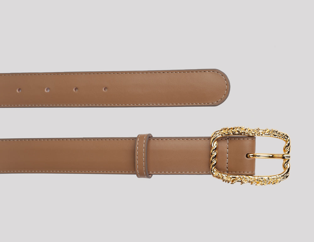 <em>Foglie d'Olivo</em> Italian Calfskin Leather belt in <em>Malto</em>