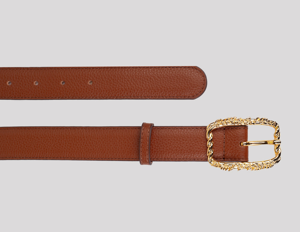 <em>Foglie d'Olivo</em> Italian Calfskin Leather belt in <em>Nocciola</em>