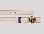 <em>Moneta</em> Reversible Italian Calfskin Leather Belt in <em>Testa di Moro</em> and <em>Panna Cotta</em>