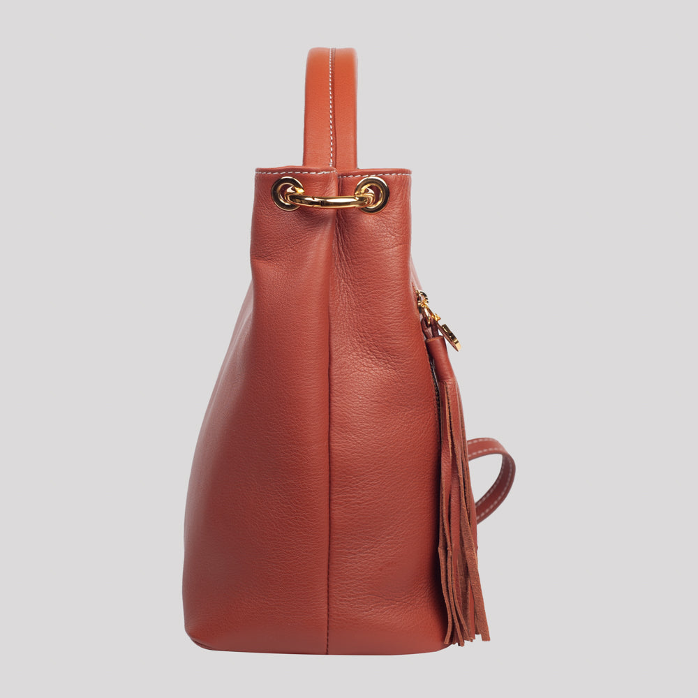 <em>Stefania</em> Italian Calfskin Leather Convertible Handbag in <em>Terracotta</em>