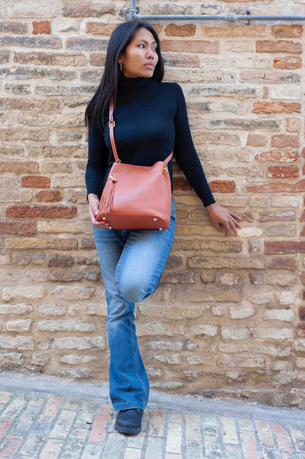 <em>Stefania</em> Italian Calfskin Leather Convertible Handbag in <em>Terracotta</em>