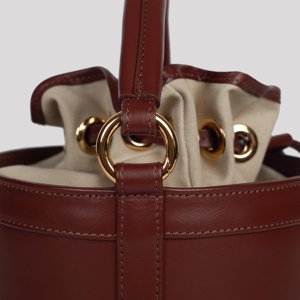 <em>Mery</em> Italian Calfskin Leather Round Bucket Bag in <em>Cappuccino</em>