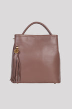 <em>Stefania</em> Italian Calfskin Leather Convertible Handbag in <em>Mocha</em>