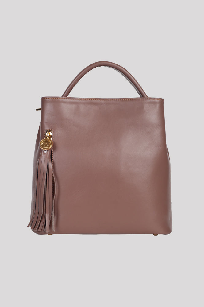 <em>Stefania</em> Italian Calfskin Leather Convertible Handbag in <em>Mocha</em>
