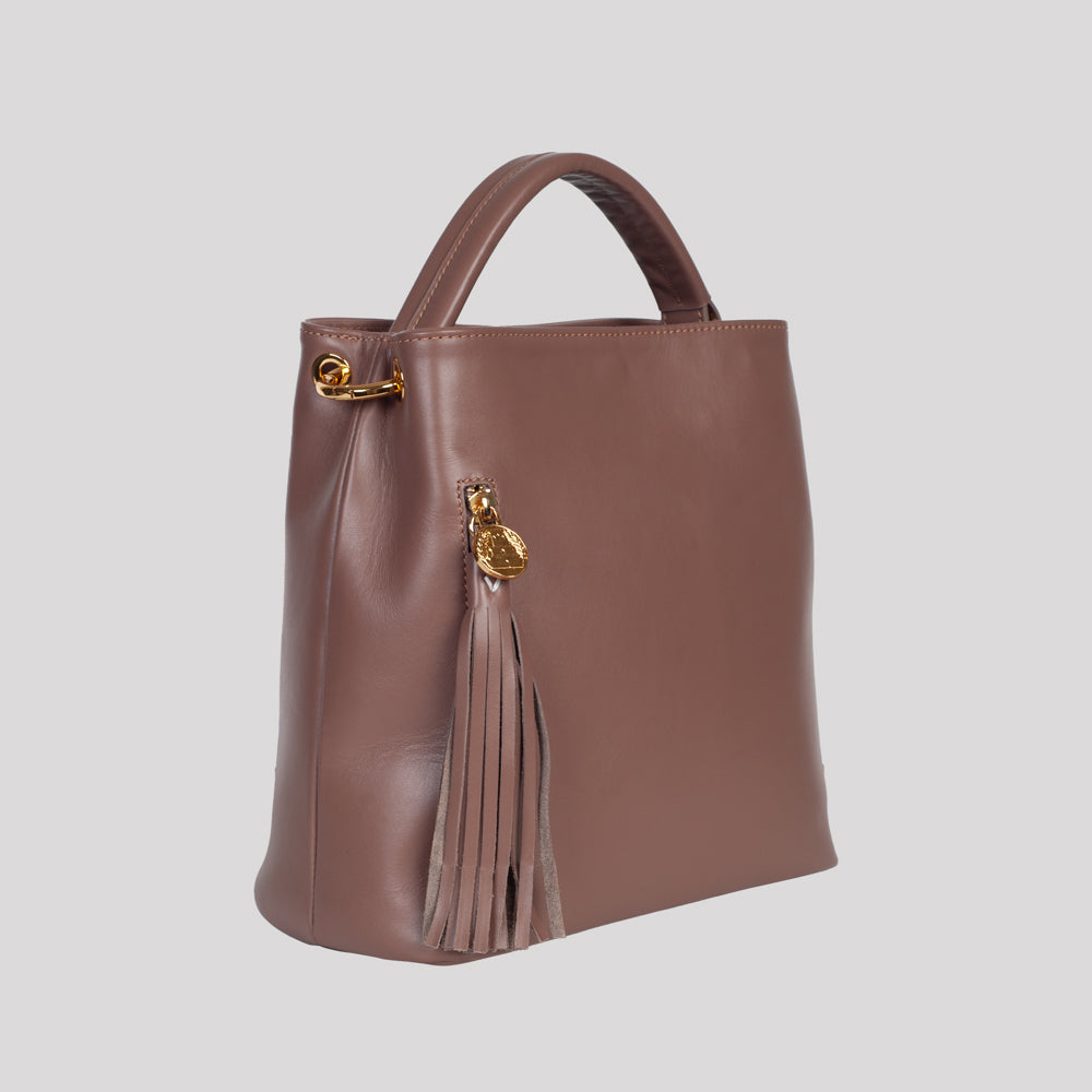 <em>Stefania</em> Italian Calfskin Leather Convertible Handbag in <em>Mocha</em>