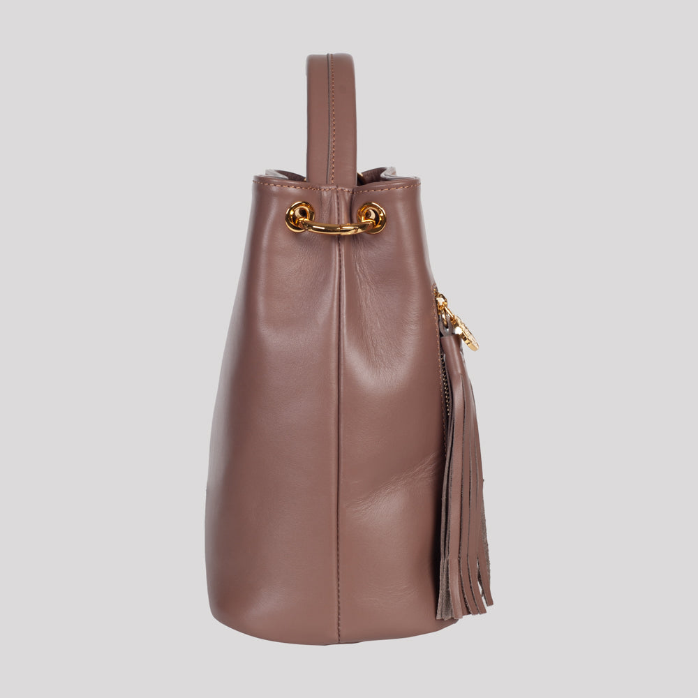 <em>Stefania</em> Italian Calfskin Leather Convertible Handbag in <em>Mocha</em>