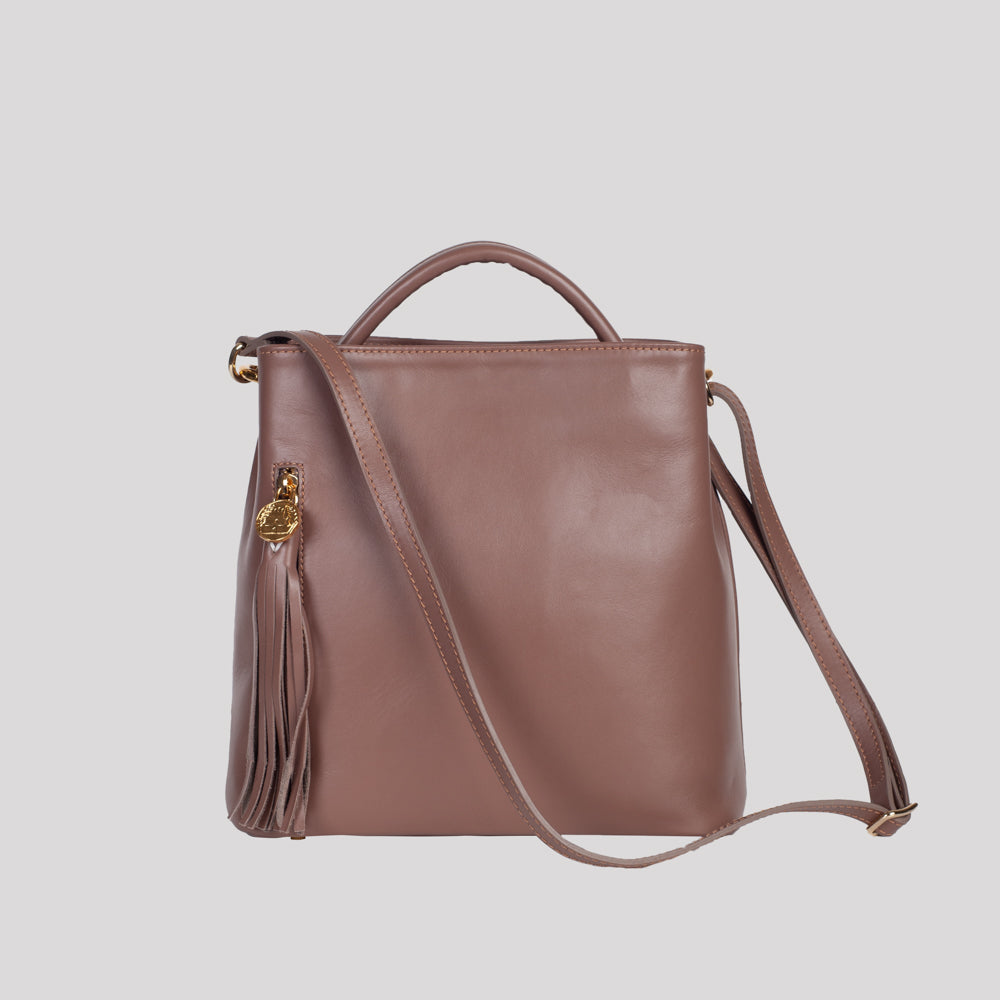 <em>Stefania</em> Italian Calfskin Leather Convertible Handbag in <em>Mocha</em>