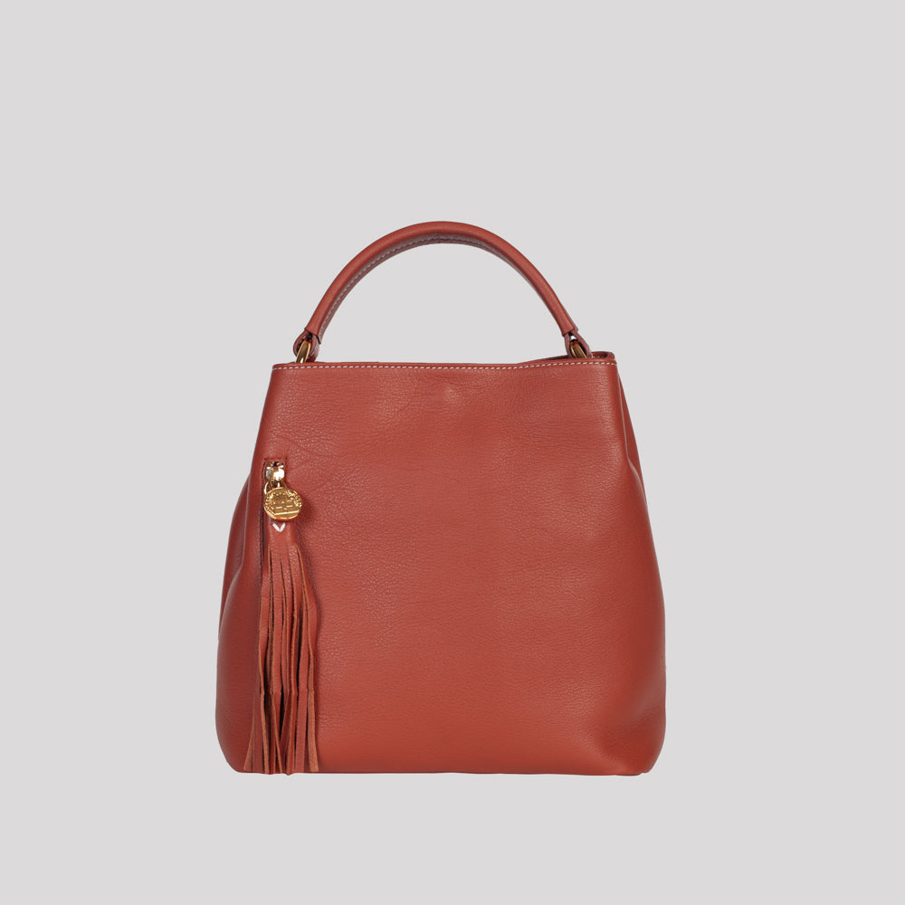 <em>Stefania</em> Italian Calfskin Leather Convertible Handbag in <em>Terracotta</em>