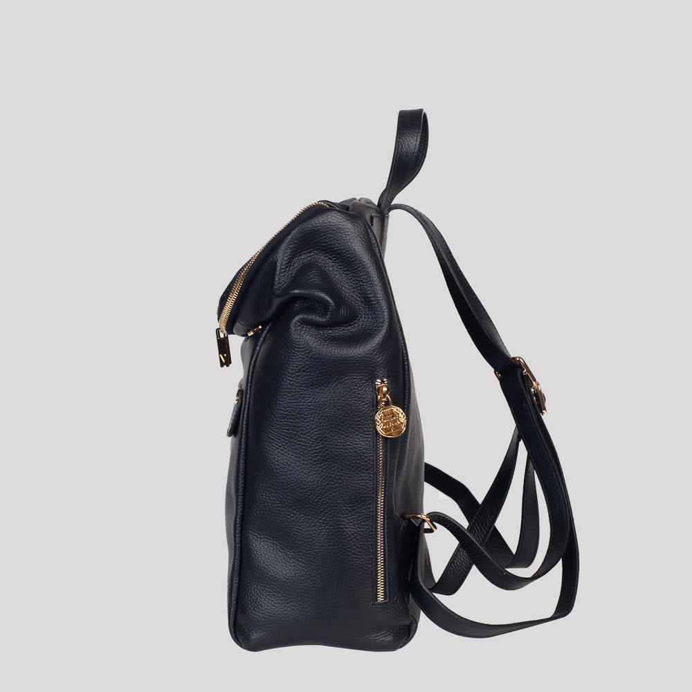 <em>Elio</em> Italian Calfskin Leather Backpack in <em>Mezzanotte</em>