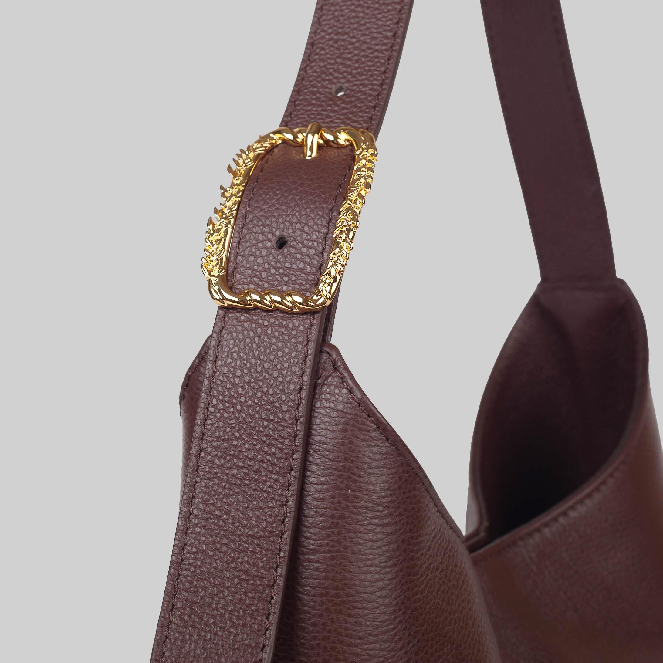 <em>Foglie d'Olivo</em> Italian Calfskin Leather Buckle Bag in <em>Caffè </em>