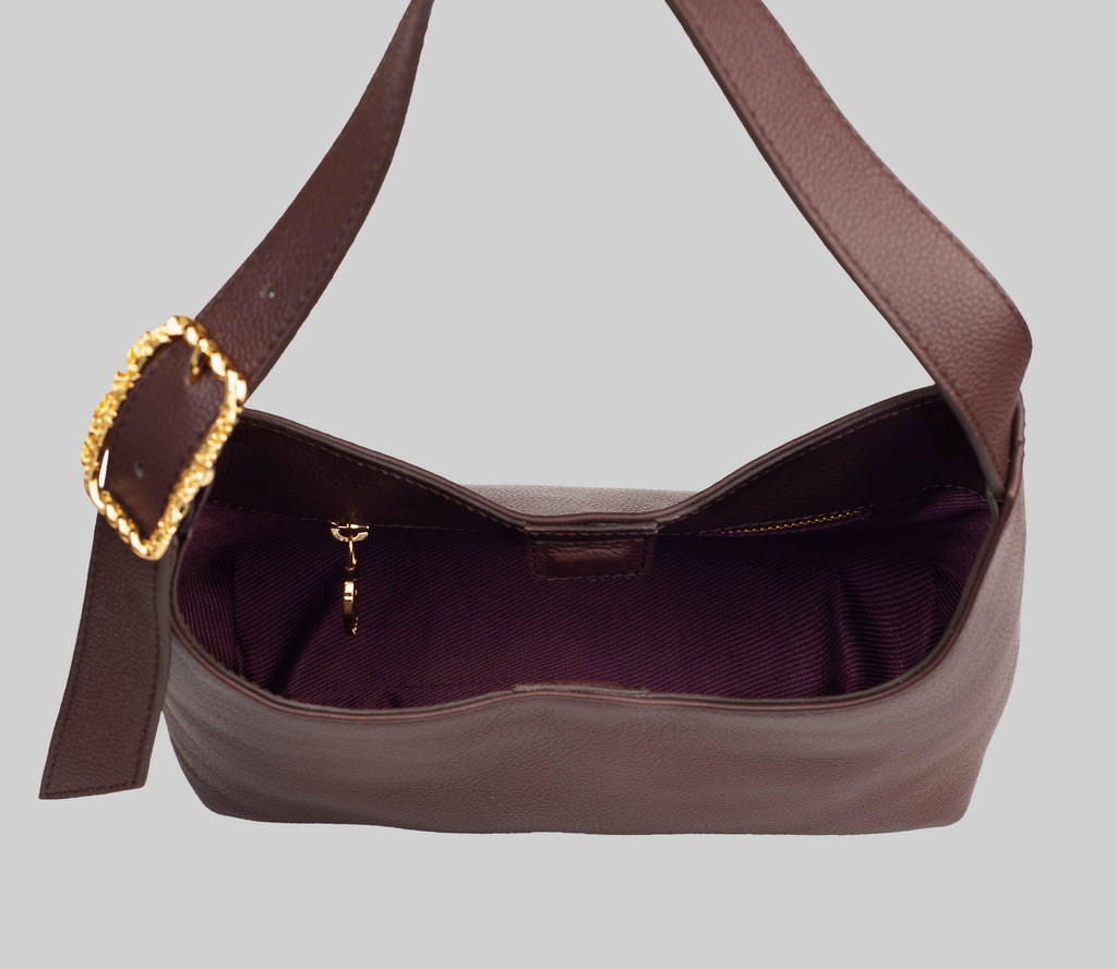 <em>Foglie d'Olivo</em> Italian Calfskin Leather Buckle Bag in <em>Caffè </em>