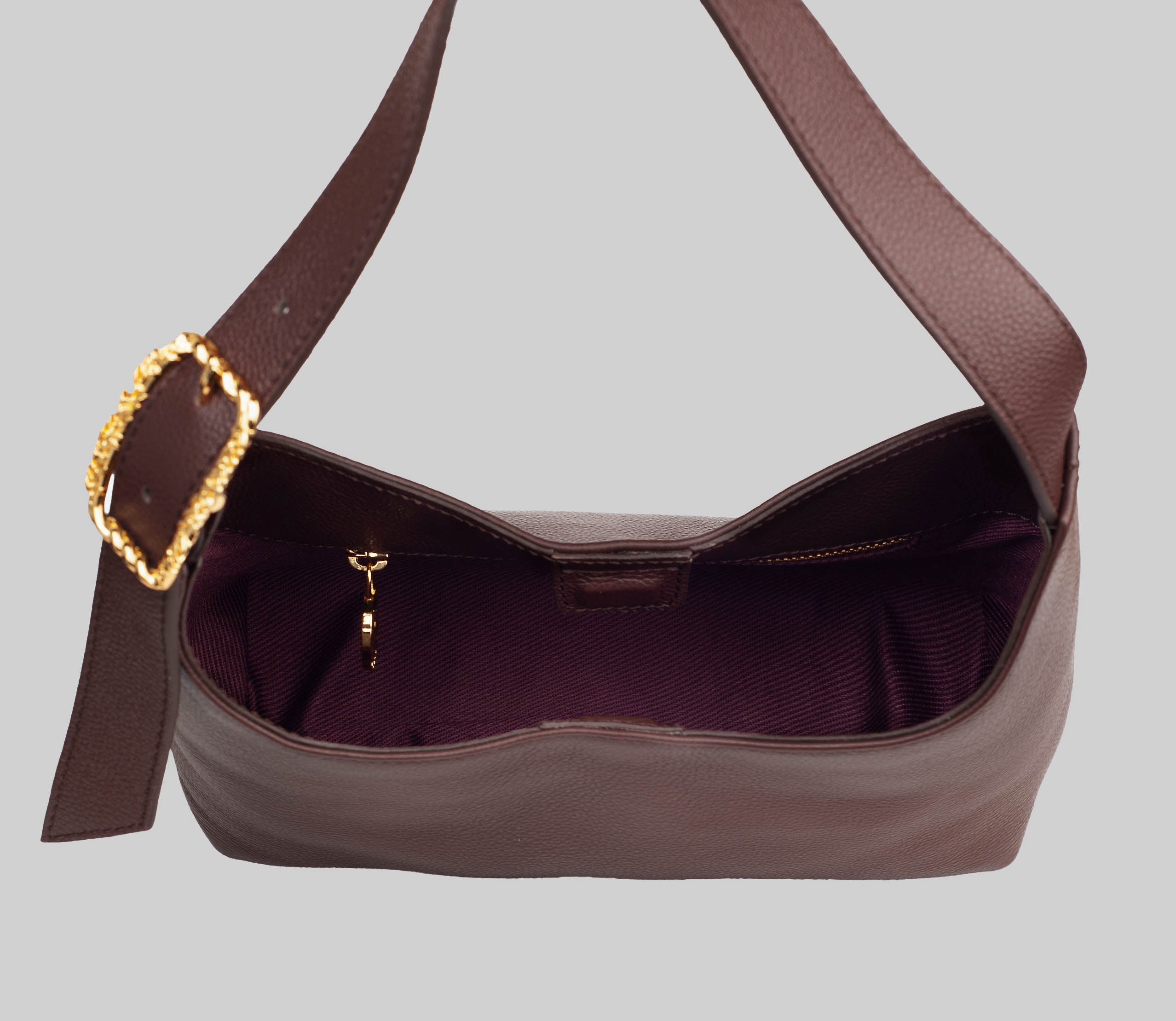 <em>Foglie d'Olivo</em> Italian Calfskin Leather Buckle Bag in <em>Caffè </em>