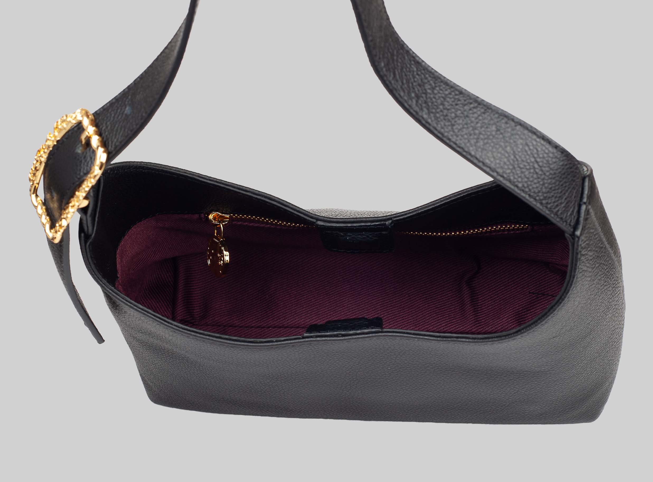 <em>Foglie d'Olivo</em> Italian Calfskin Leather Buckle Bag in <em>Mezzanotte</em>