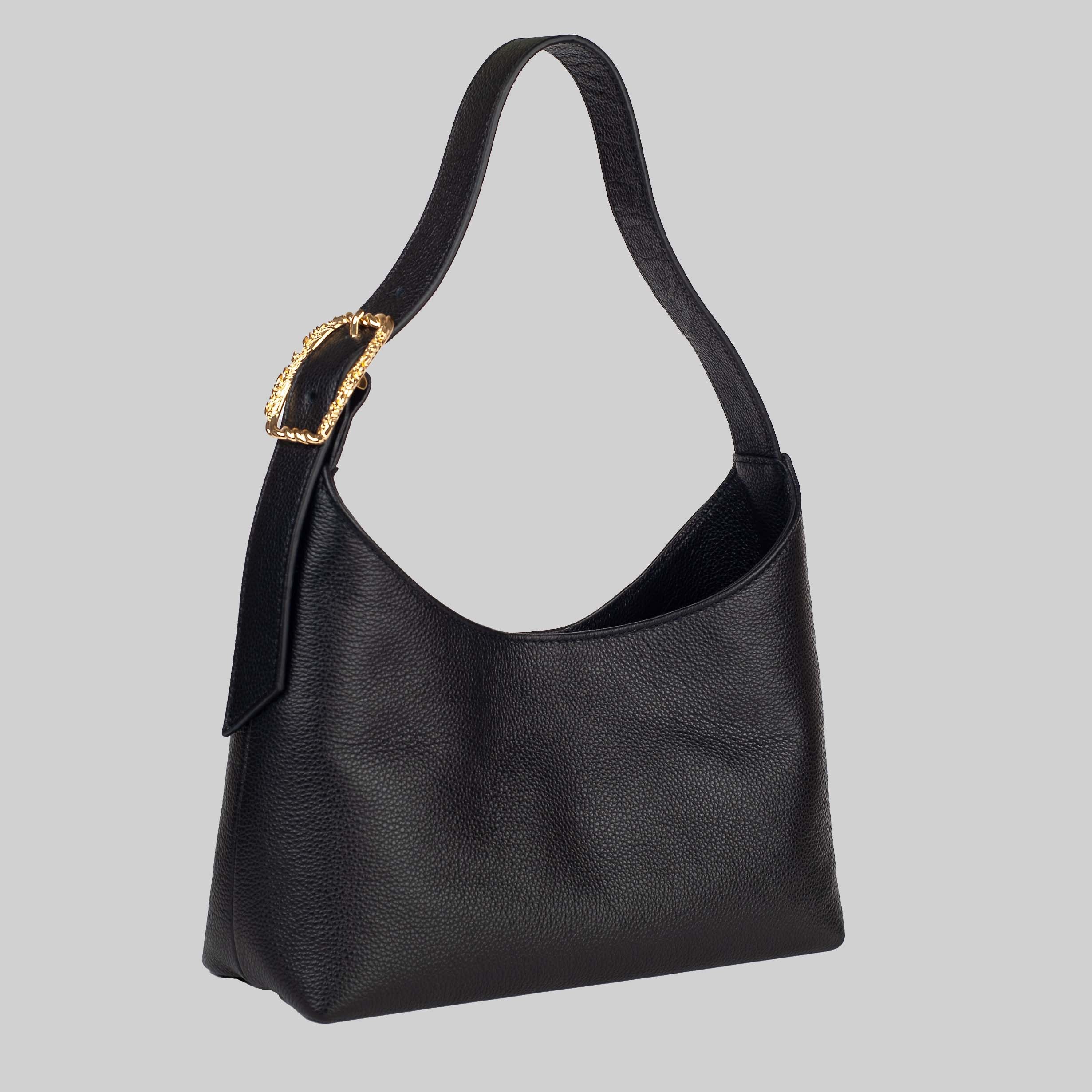 <em>Foglie d'Olivo</em> Italian Calfskin Leather Buckle Bag in <em>Mezzanotte</em>